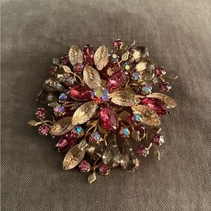 Vintage Floral Multicolor Rhinestone Brooch